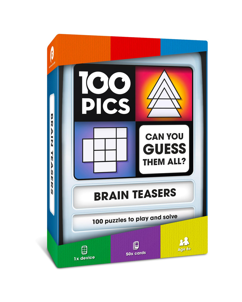 100 PICS Brain Teasers travel game package ready for gifting and on-the-go fun