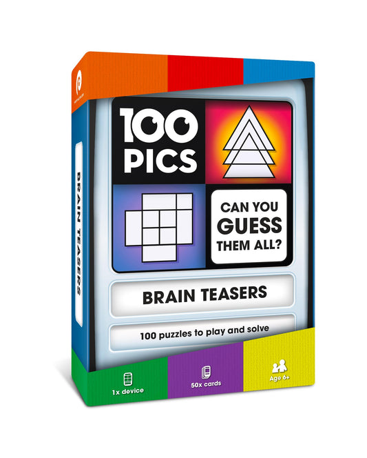 100 PICS Brain Teasers travel game package ready for gifting and on-the-go fun