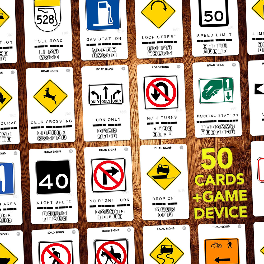 100 PICS US road signs anagram puzzle boosts word skills during learning play.