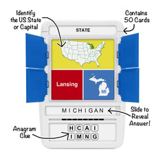 100 PICS US States & Capitals card front with bright prompts.