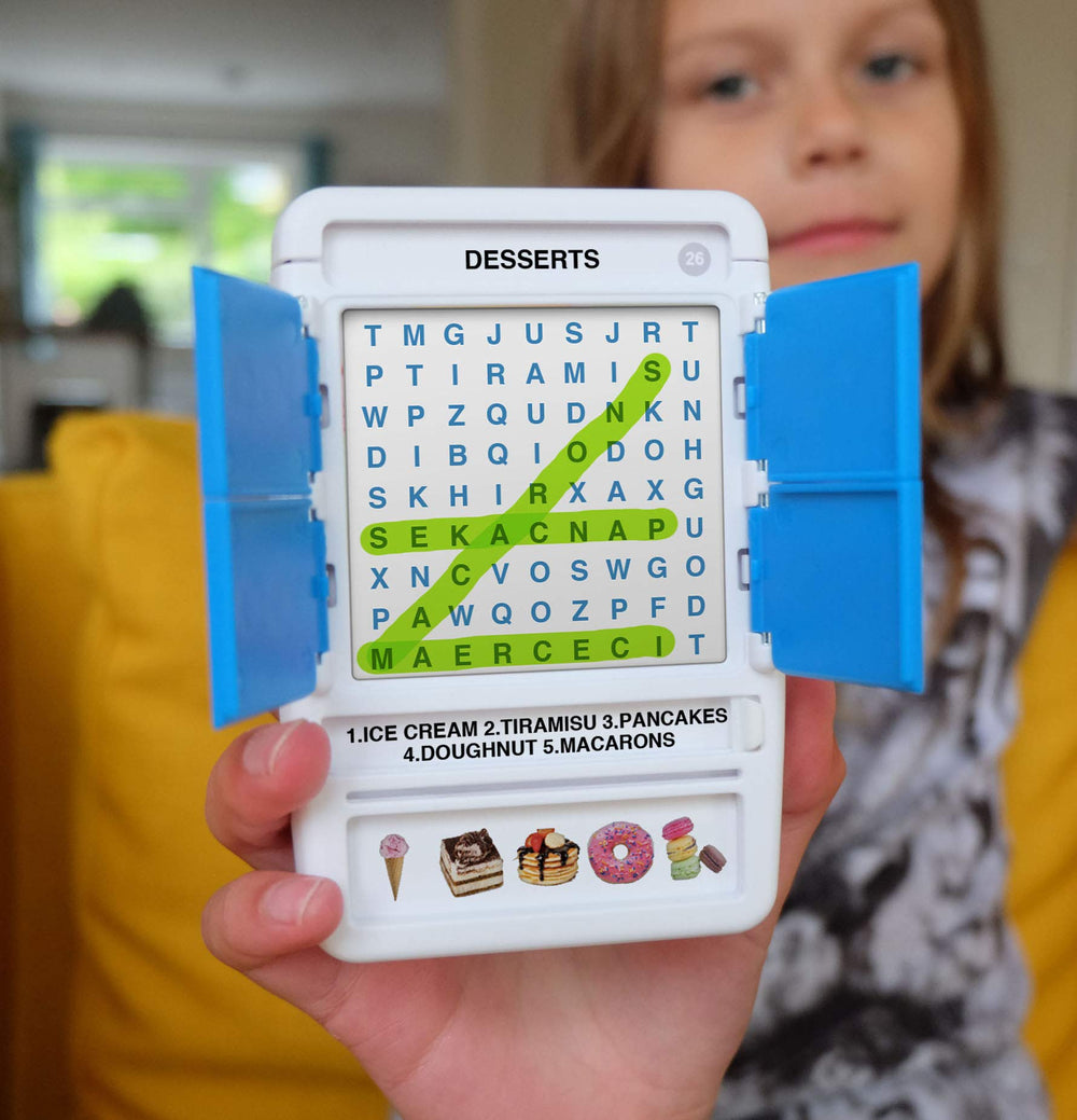 Picture clues on 100 PICS Word Search Travel Game cards guide word searches.