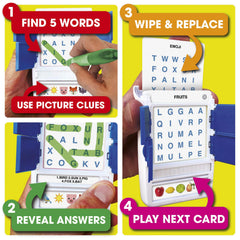 Slide-reveal case keeps 100 PICS Word Search Travel Game organized on the go.