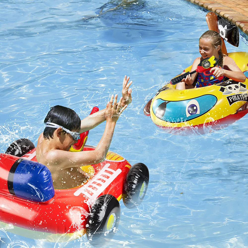 10Leccion Boat pool float measures 33 by 32 inches for sturdy play.