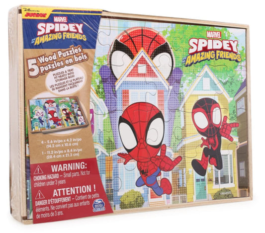 1616 Holdings Spidey Amazing Friends wooden puzzle box for kids with tidy storage.