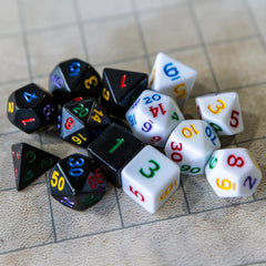 Compact Mystery Dice set by 1985 Games fits in a bag for travel gaming.