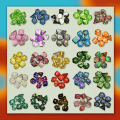 1985 Games dice with varied patterns for creative strategy and surprise results.