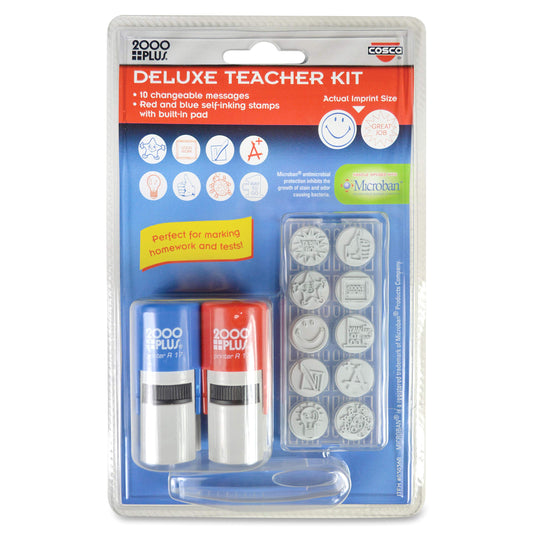 2000 PLUS Cosco Teachers Stamp Kit packaging displaying the 10-message set for quick feedback