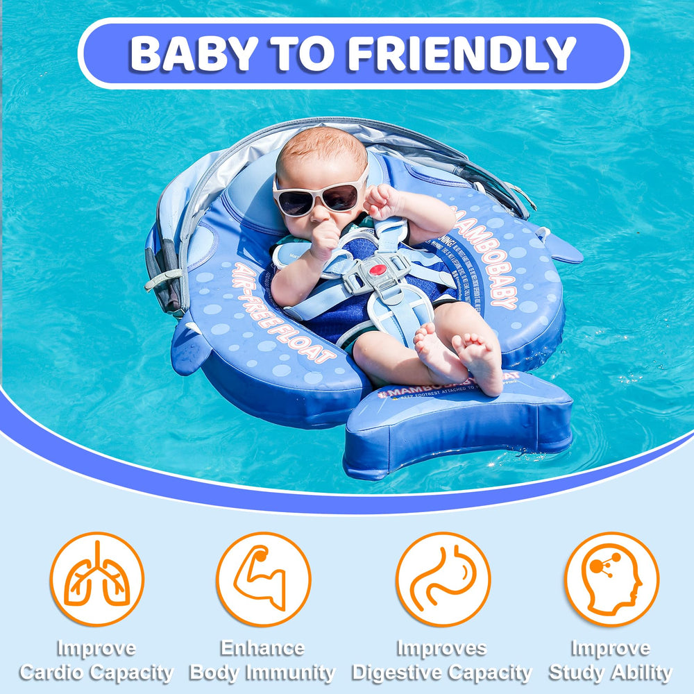 The 28°C Mambobaby shark float in a pool for easy non-inflatable use