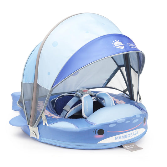 28c Mambobaby shark float side view shows stable balanced support for baby water play