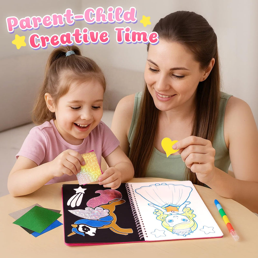 The 3 Otters Foil Fun Art Kit includes an 8 color crayon for vibrant accents