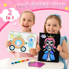 3 Otters Foil Fun Art Kit coloring cards feature mermaid and castle themes for quiet creativity