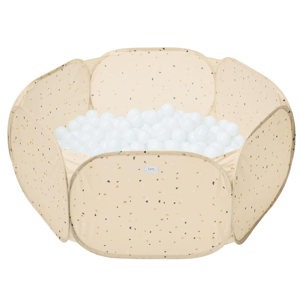 3 Sprouts ball pit open in terrazzo beige design for indoor or outdoor play.