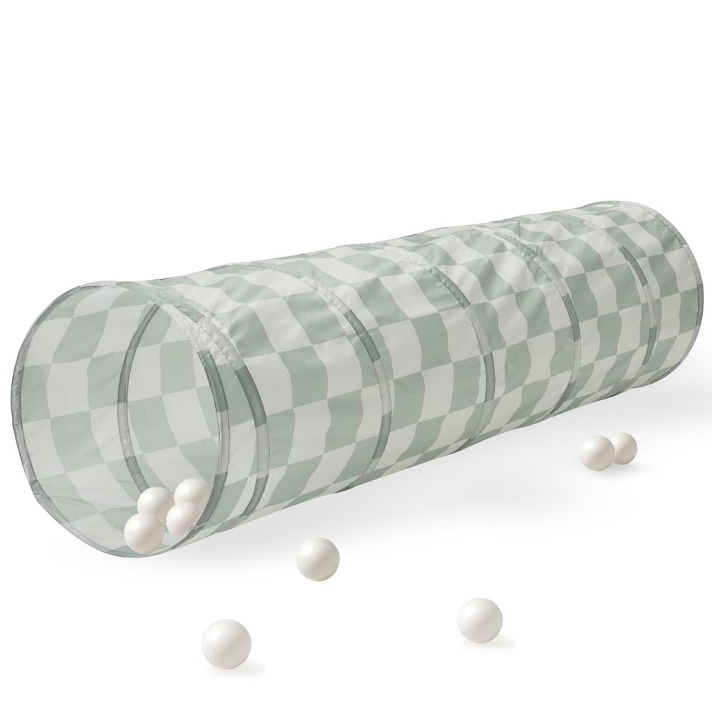 3 Sprouts play tunnel in checkered green opens for easy indoor crawling fun