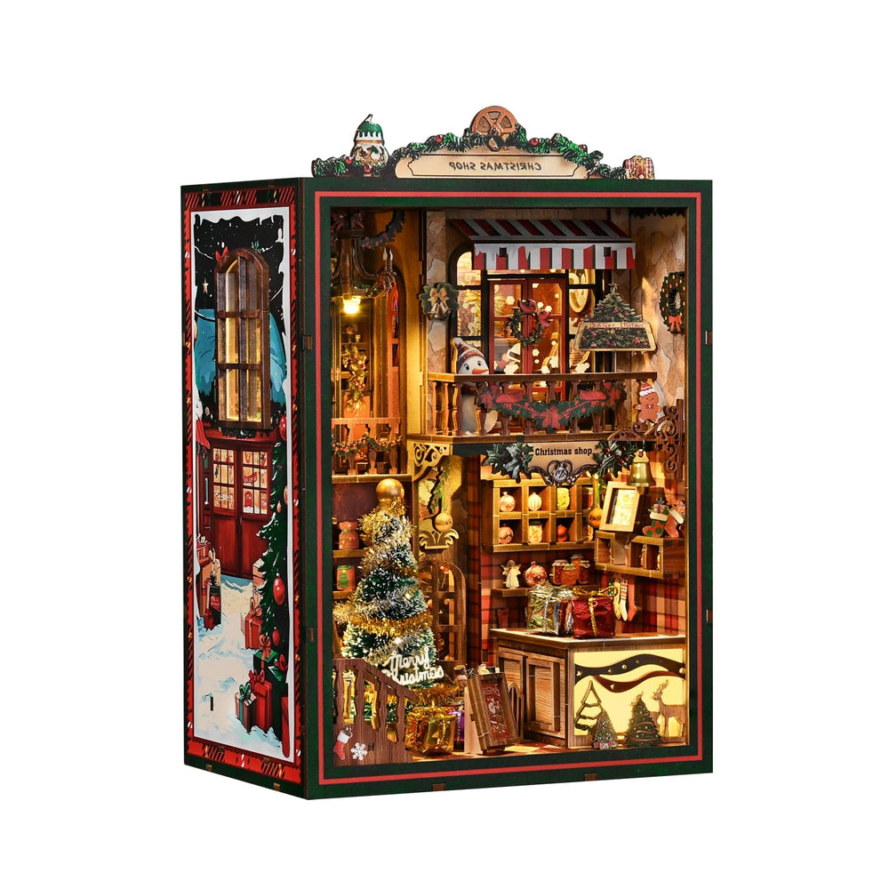 3DVASE Christmas book nook kit with laser-cut parts and festive glow for cozy reading corners
