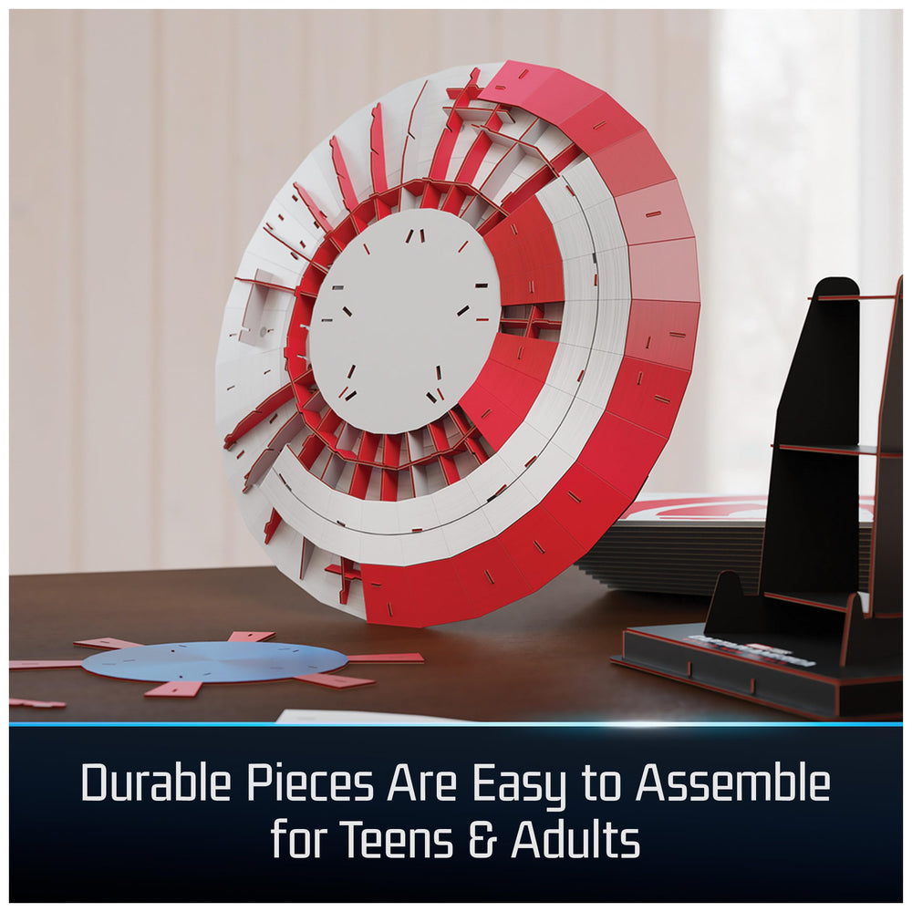 4D Build Captain America Shield display-ready model on sturdy stand