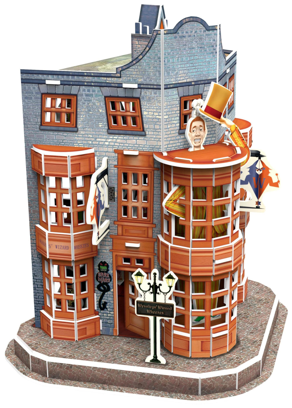 4D Build Diagon Alley diorama parts assembled into a multi-storefront scene