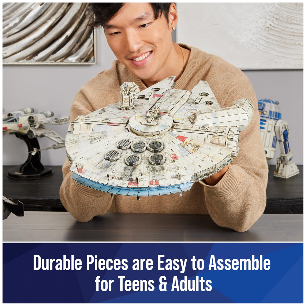4D Build Millennium Falcon dimensions displayed: 16.9 by 12.4 by 8.8 inches.