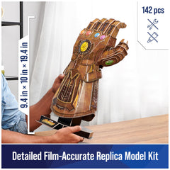 4D Build Thanos Infinity Gauntlet puzzle side view highlighting surface details for Marvel fans