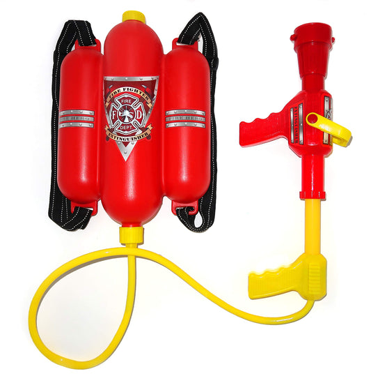 The 4E's Novelty firefighter backpack water blaster ready for outdoor pool play.