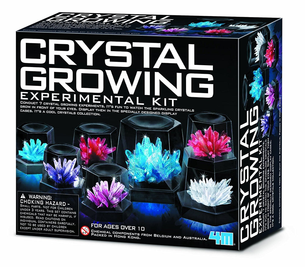 4M crystal growing kit display dome setup with sparkling crystals ready for display