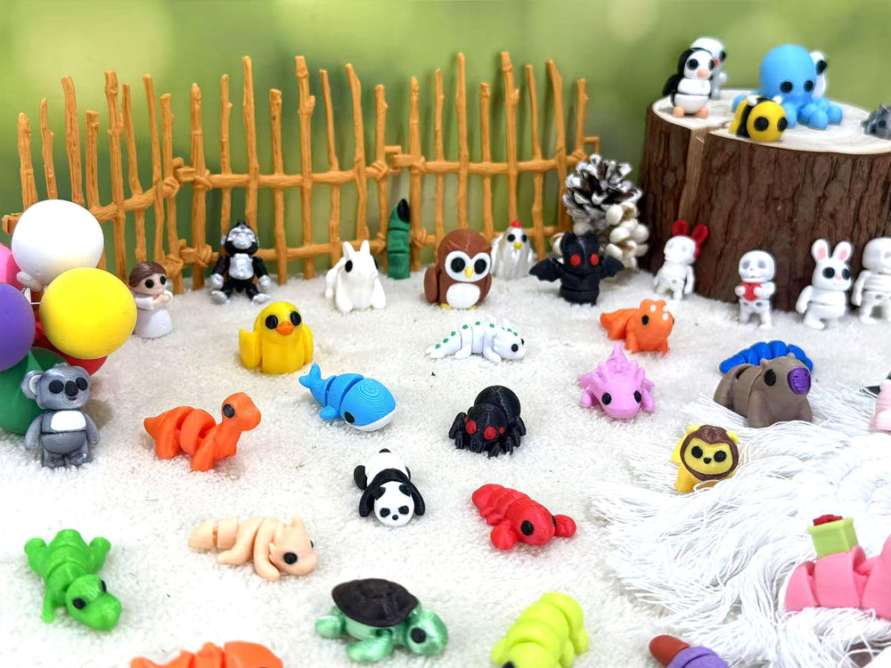 60Pcs Random 3D Printed Animals figurine-4 designed for posing and storytelling.