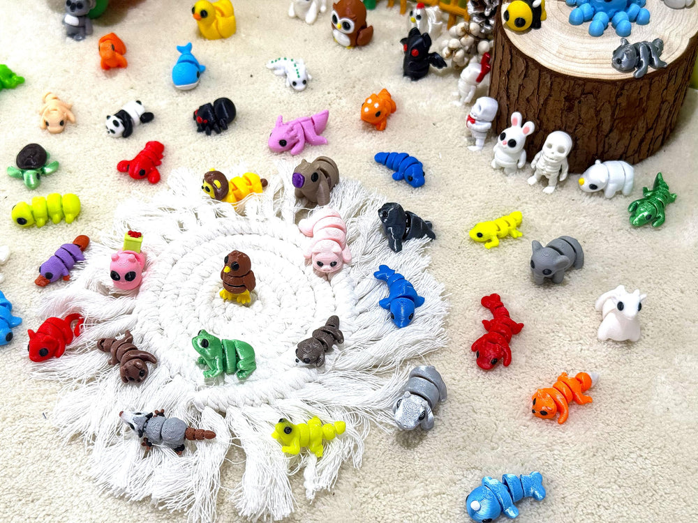 60Pcs Random 3D Printed Animals figurine-6 great for desk decor and concentration.
