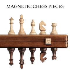 A&A handmade Staunton pieces in natural wood offer refined aesthetics.