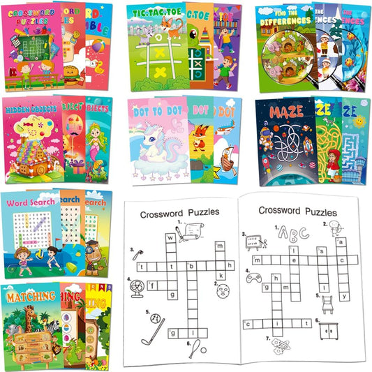 Aannanl 24pc mini activity books cover with vibrant designs for on-the-go entertainment.