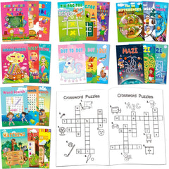 Aannanl 24pc mini activity books cover with vibrant designs for on-the-go entertainment.