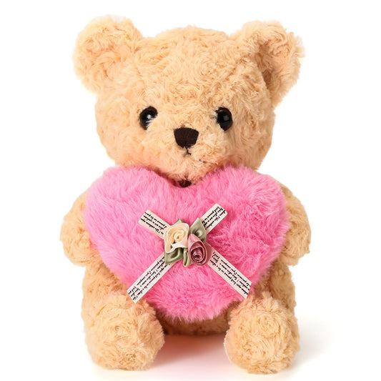 ABEARCAR teddy bear with pink heart, 20cm, a cute gift for kids.