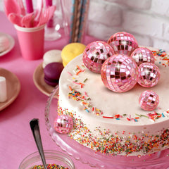 Abeillo pink disco ball cake topper 30mm brings vibrant retro charm