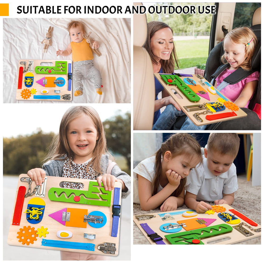 ABERLLS Busy Board travel-friendly design suits on-the-go learning.