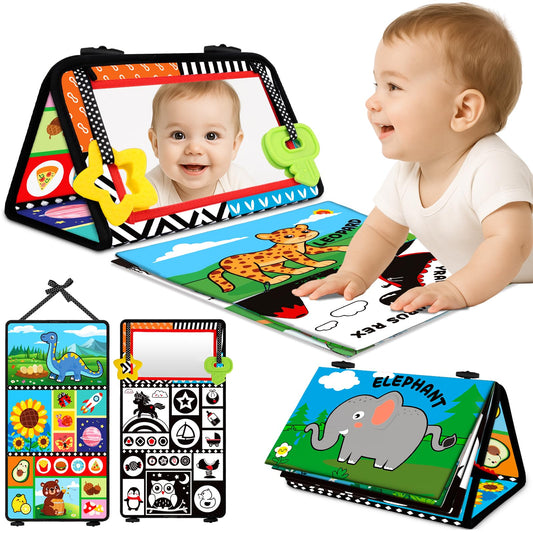 Aboosam tummy time toy with black-and-white patterns supports early visual focus during tummy time.
