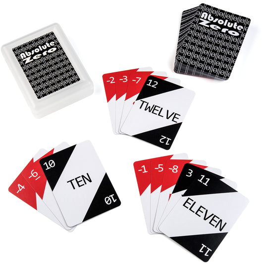 Absolute Zero Math Card Game box front showing colorful packaging for home use.