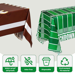 Accevo football tablecloth in a tailgate setup delivering quick coverage