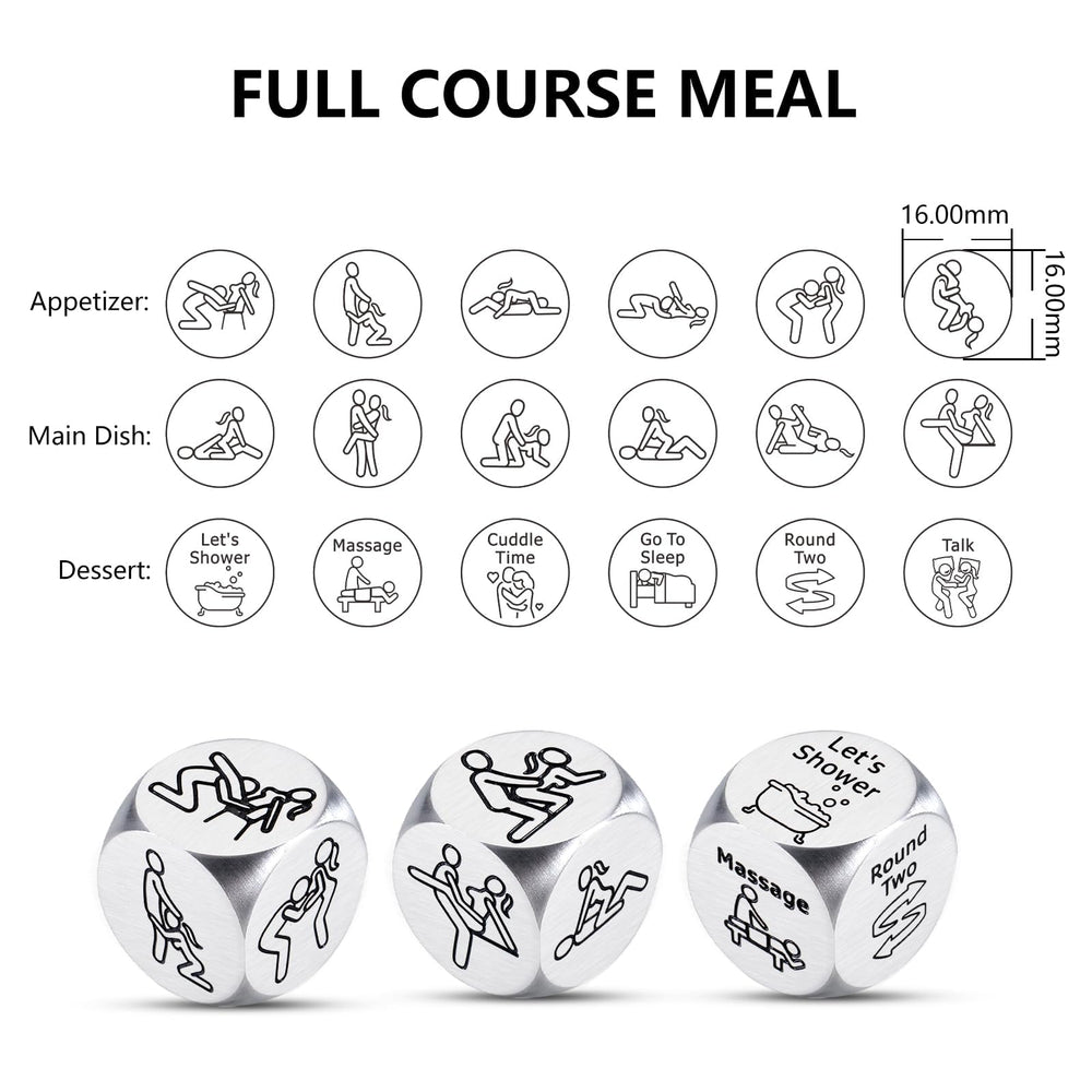 ACCOLIAMBER Sex Dice engravings closeup highlights six posture patterns for playful games