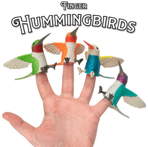 Accoutrements finger hummingbirds in action add whimsy to desk storytelling.