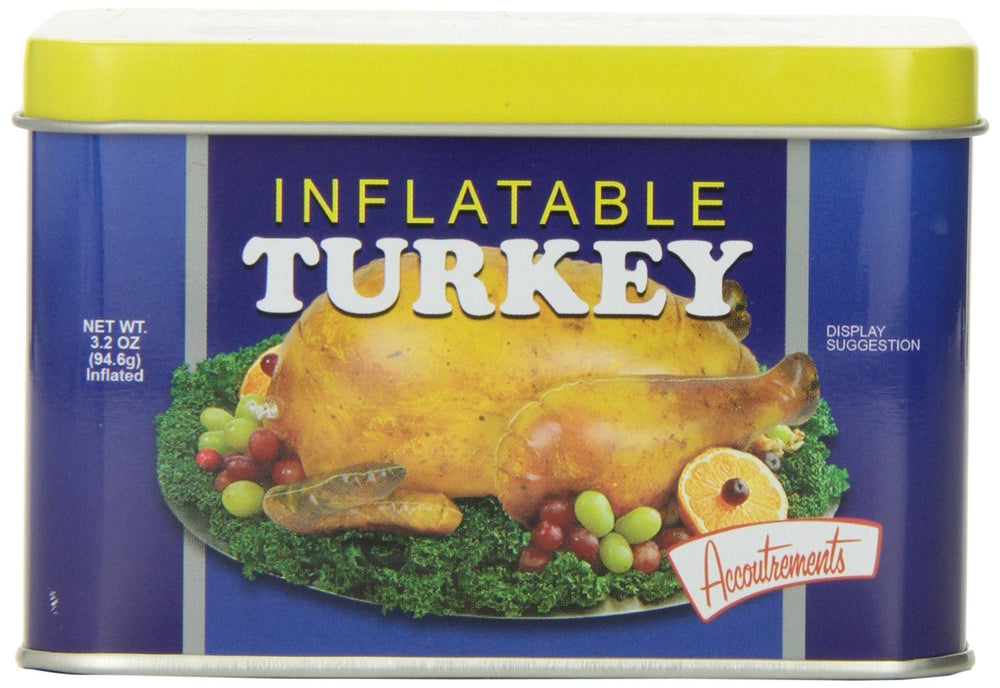 Accoutrements Inflatable Turkey, 16-inch display on the table for festive staging.
