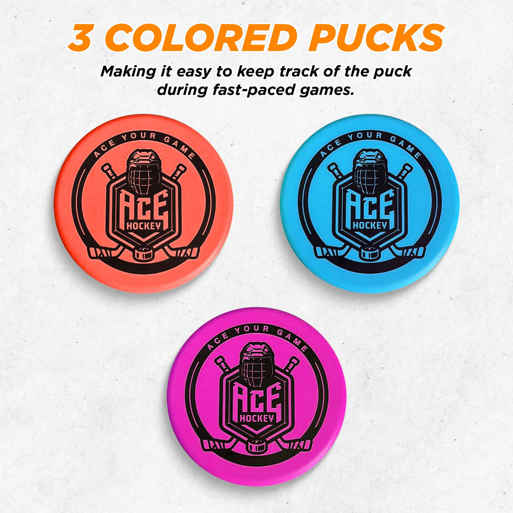 ACE HOCKEY blue foam puck ready for safe indoor play and smooth gliding.