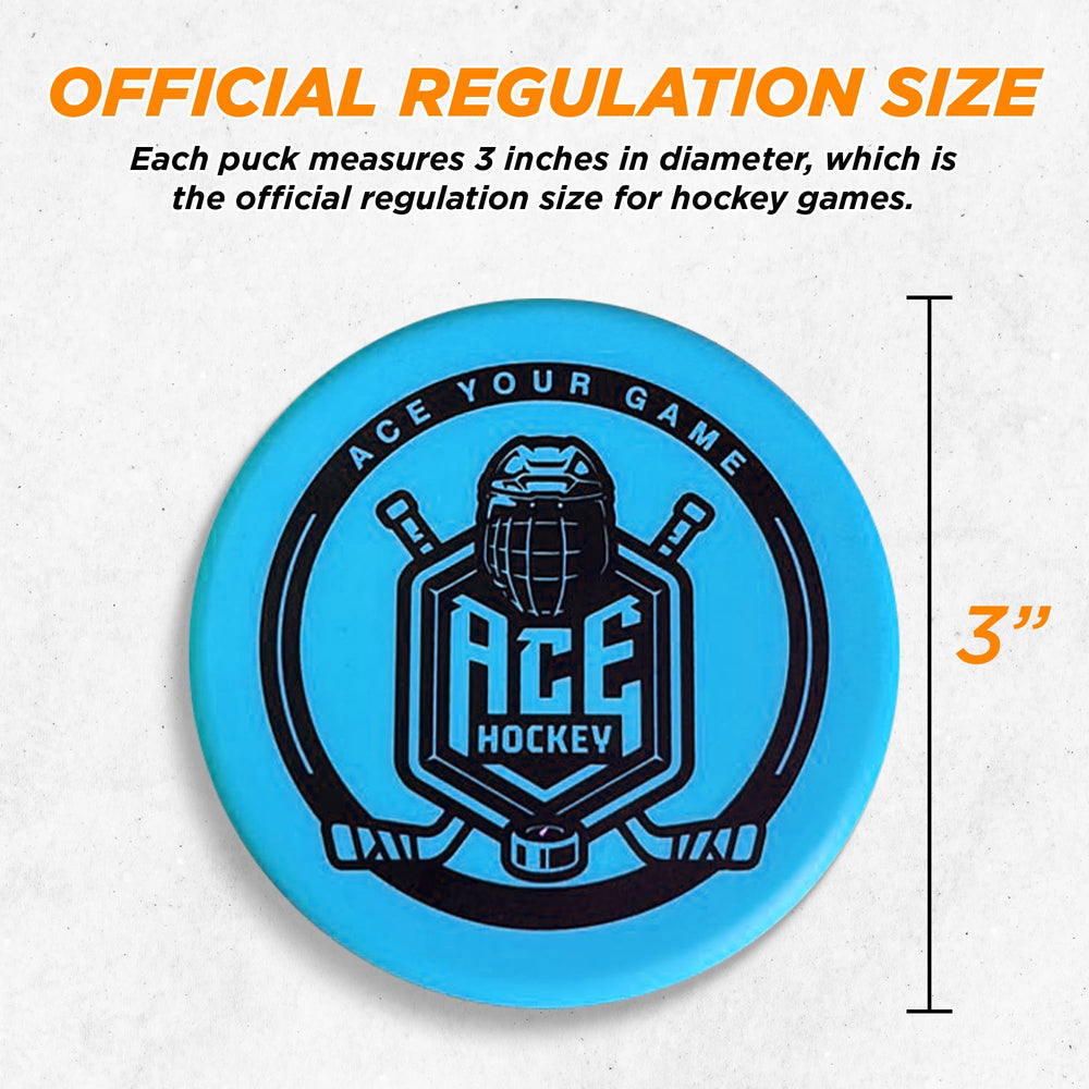ACE HOCKEY foam pucks gliding across a floor for versatile indoor use.