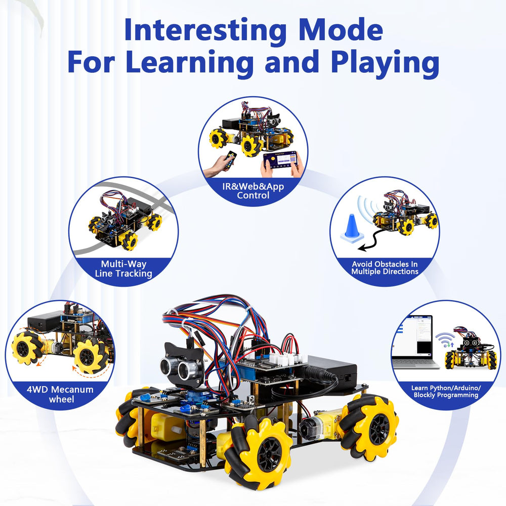ACEBOTT smart robot car kit side view shows omnidirectional wheels for flexible moves