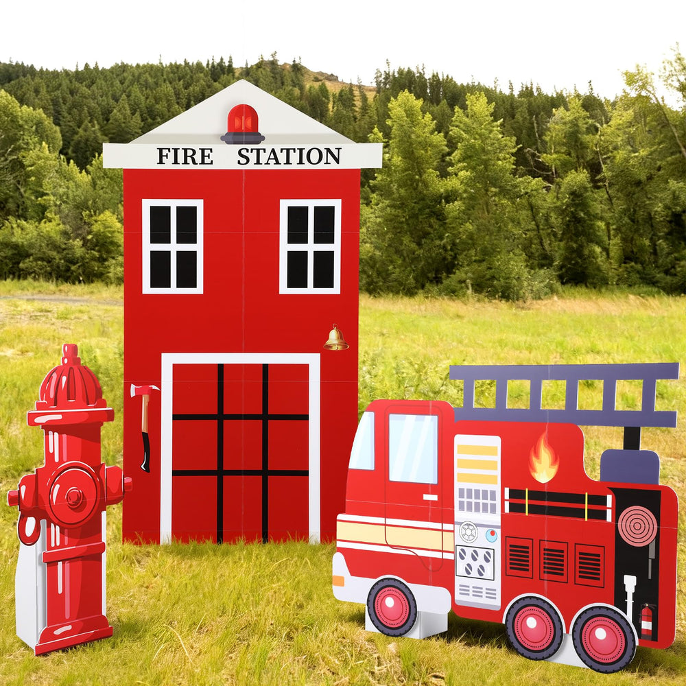 AceOrbit firestation decor stands 39 inches tall for dramatic party photos.