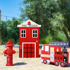 AceOrbit firetruck side-view decor creates dynamic party photos.