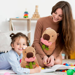 Achwishap Capybara Plush 16-inch with flower, cozy cuddle partner.