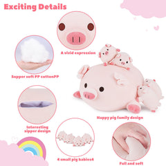 Achwishap pig mommy plush features a zipper to reveal babies.
