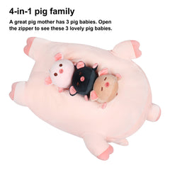 Achwishap pig plush with zipper abdomen, reveals piglets for interactive play.