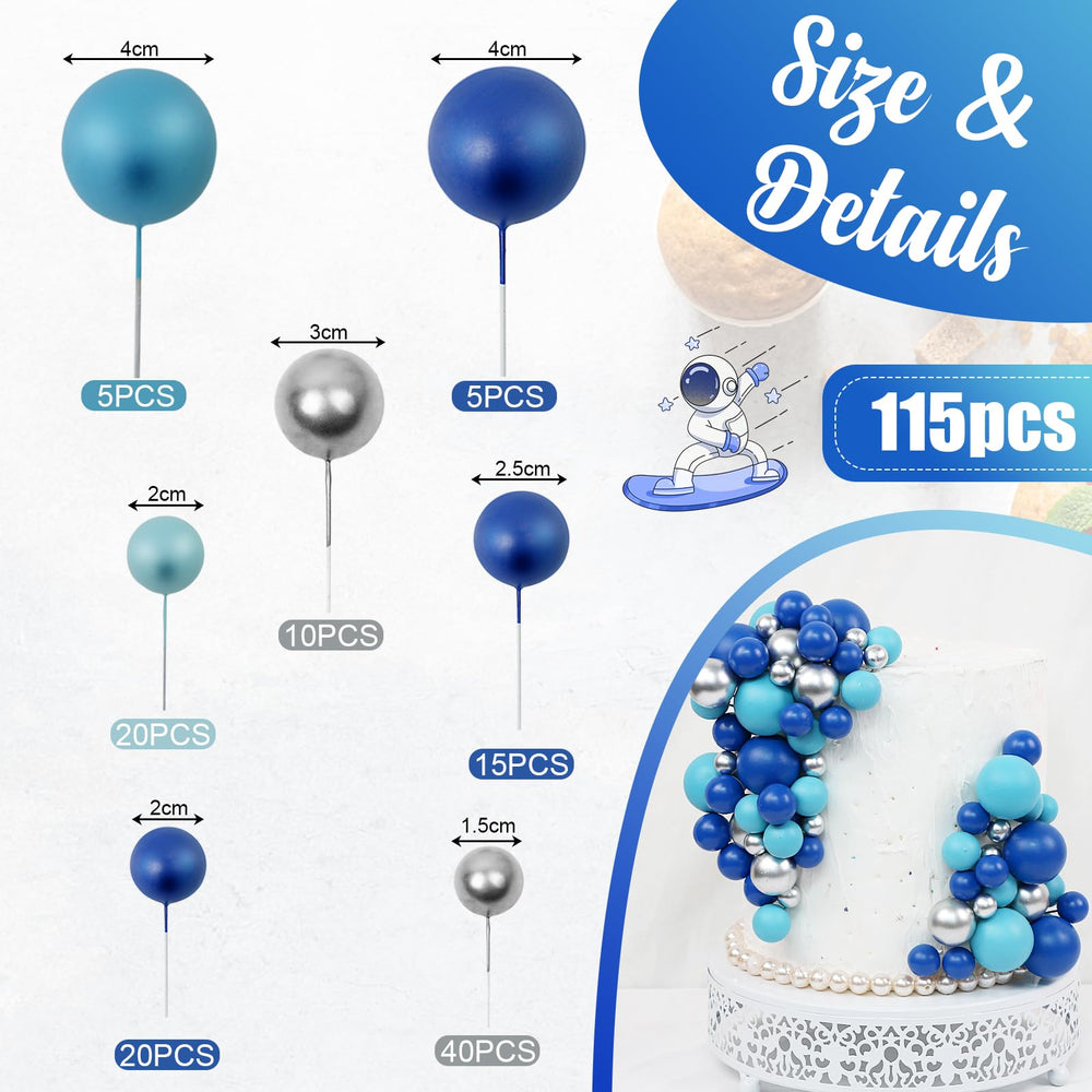 Acmee mini balloon picks blue-silver close-up; durable foam for cake decoration.