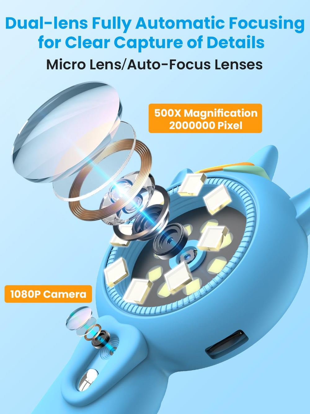 Acoath kids microscope in camera mode for long-distance captures
