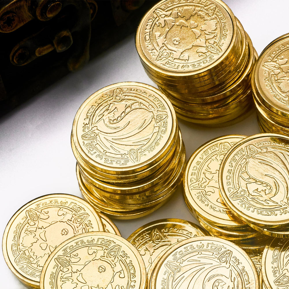 ACTIONDRAKE coins with board game setup provide tactile currency for gameplay