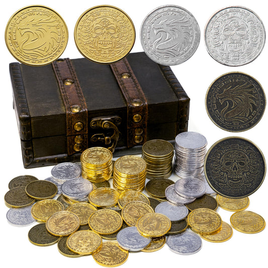 ActionDrake metal pirate coins in gold for RPG treasure props.